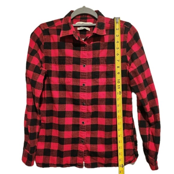 WOOLRICH Women's Flannel Pemberton Cotton Button Front Red Black Check Small - Picture 4 of 8